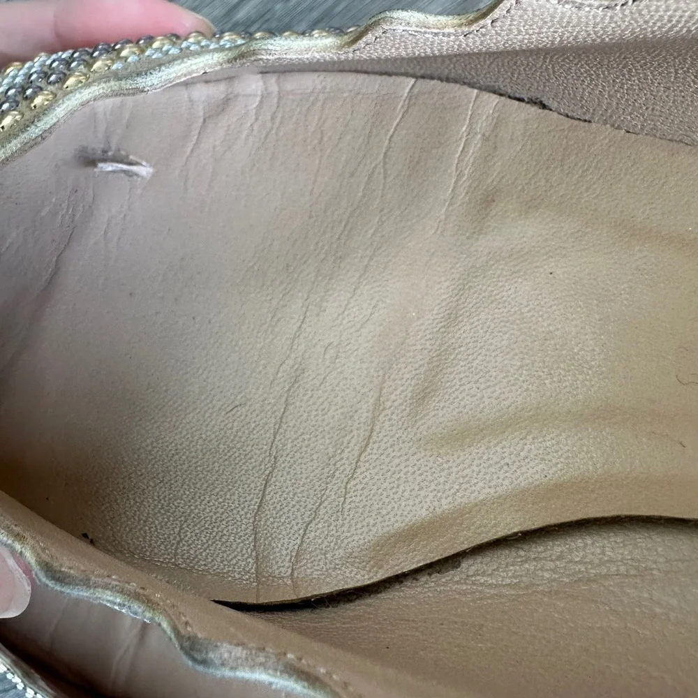 Chloe Lauren Ballet Flats 8.5 / 39 Scalloped Studded Tan Suede Gold Silver - Picture 9 of 12